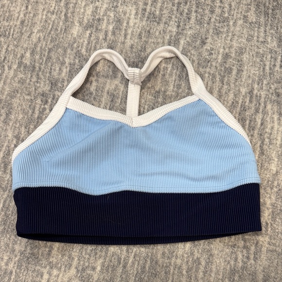 Five Dancewear Blue and White Ribbed Sports Bra - Picture 1 of 2